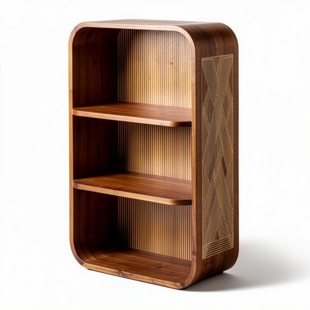 Étagère en bois naturel 80 x 30 x 90cm avec design en chevrons et trois niveaux