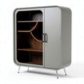 Cabinet de rangement en métal gris avec portes en verre et étagères en bois 80 x 40 x 100cm