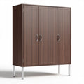 Armoire de rangement en bois marron avec trois portes et pieds en métal 90 x 40 x 180cm