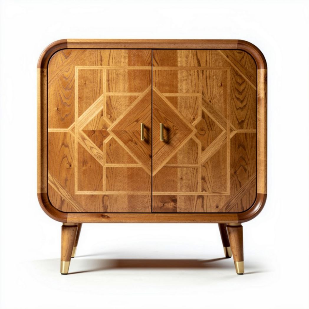 Buffet en bois avec motifs géométriques et finition en chêne 60 x 40 x 80cm