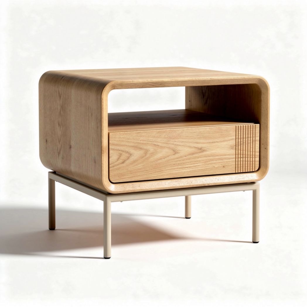 Table de chevet en bois de chêne avec tiroir et espace de rangement 60 x 50 x 45cm