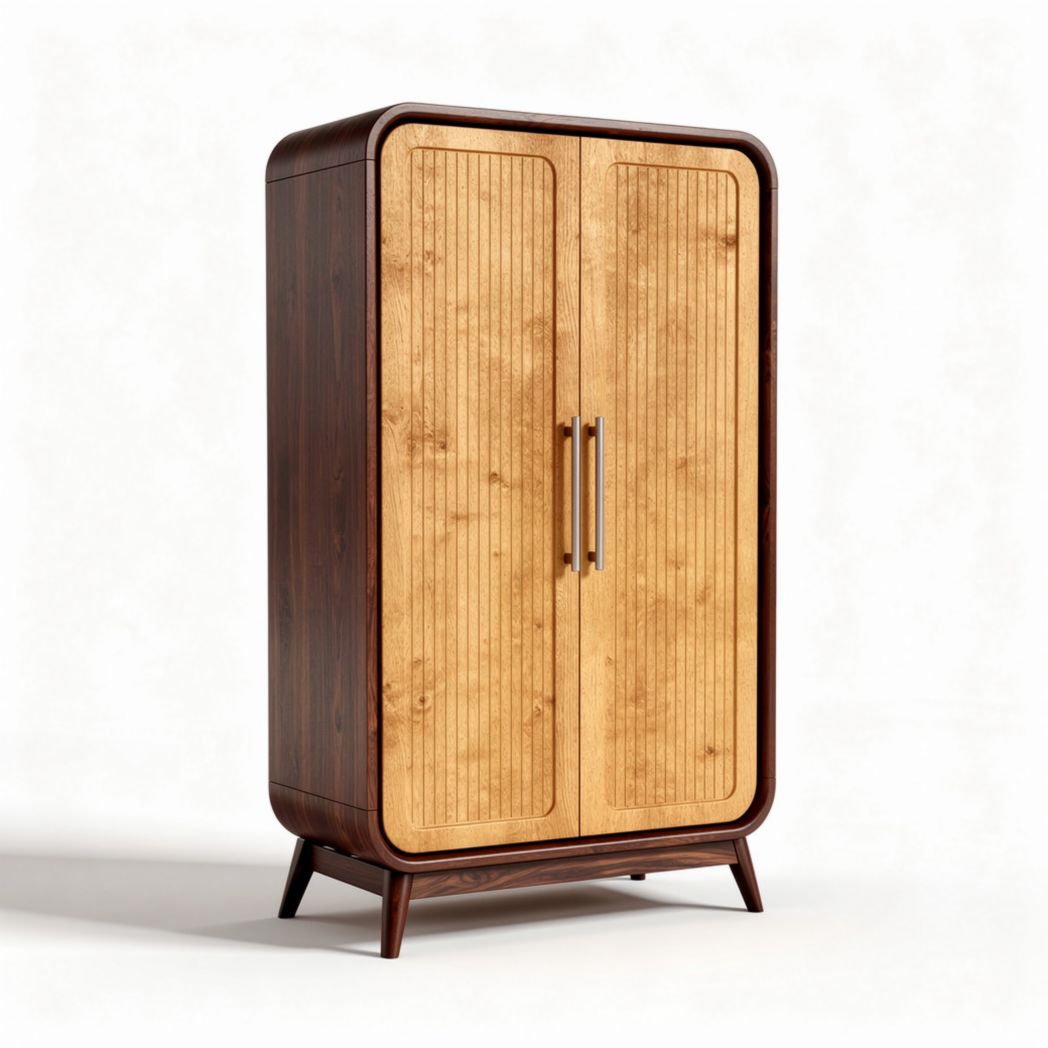 Armoire en bois de bambou et chêne avec portes fines 150 x 80 x 200cm