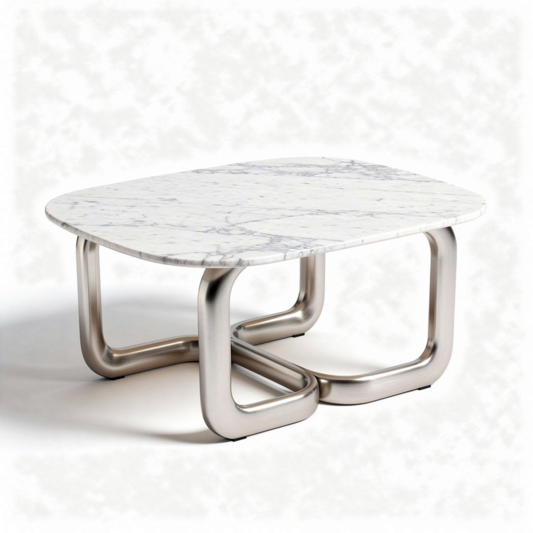 Table basse en marbre blanc avec cadre en métal 100 x 60 x 40cm