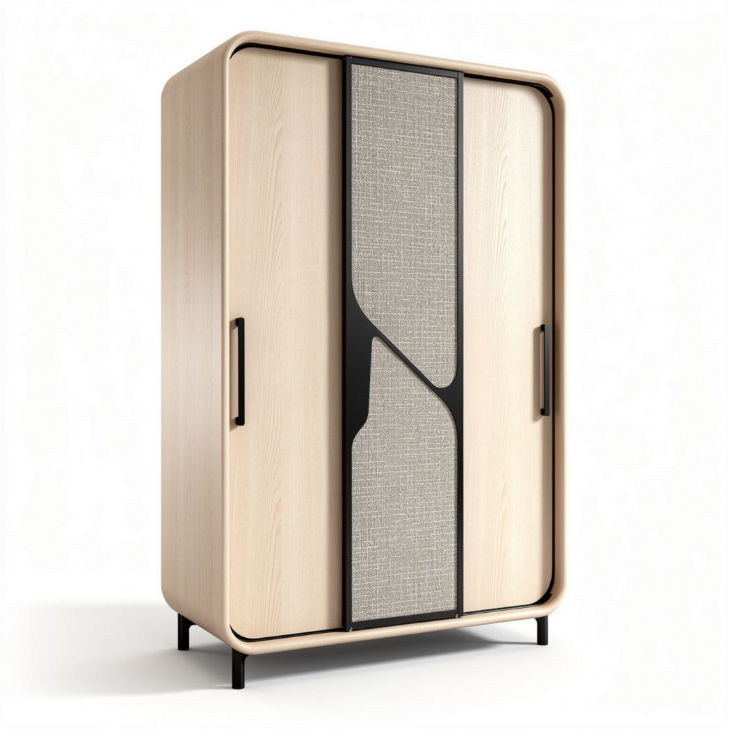 Armoire en bois avec portes en tissu gris 100 x 60 x 180cm