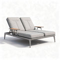 Chaise longue double en aluminium gris avec accoudoirs en bois dimensions 180 x 120 x 70cm
