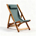 Chaise longue en teck avec tissu en toile verte dimensions 80 x 60 x 100cm