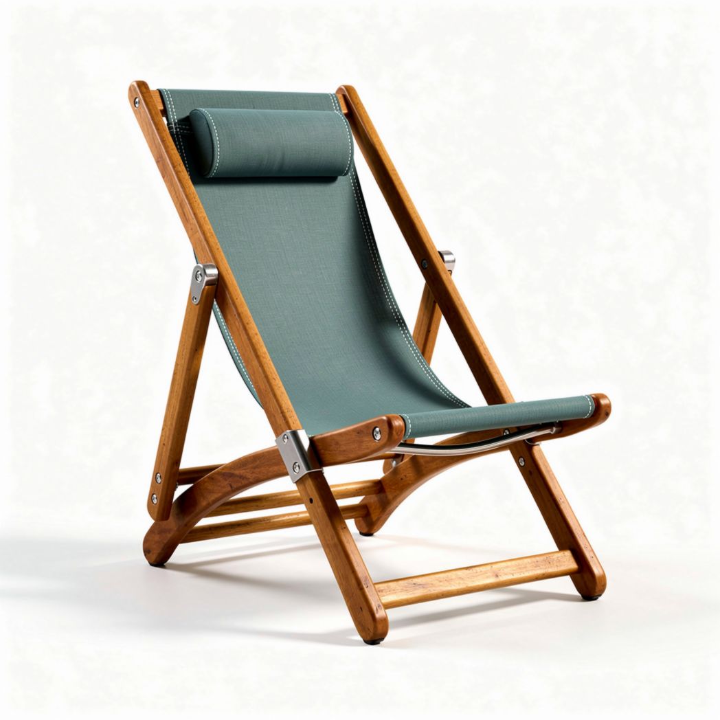 Chaise longue en teck avec tissu en toile verte dimensions 80 x 60 x 100cm