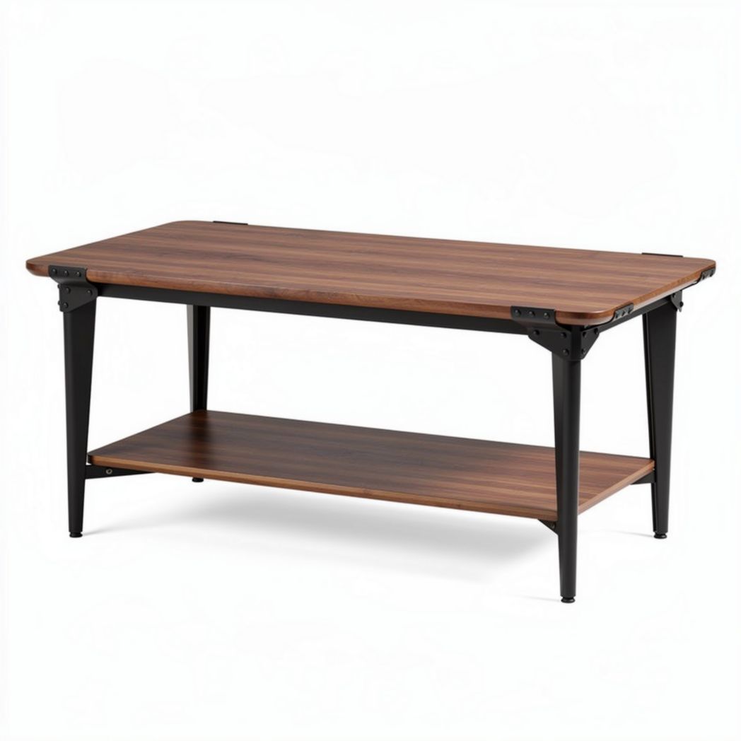 Table basse en bois de noyer avec étagère inférieure 120 x 60 x 45cm
